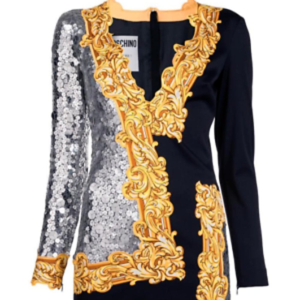 Long Sleeve Sequined Mirror Frame Cocktail Dress